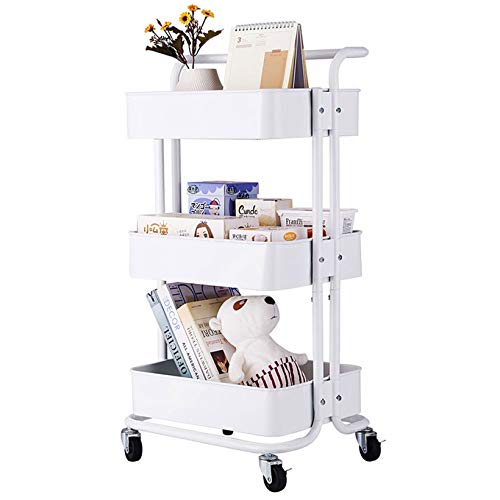 Exclusive Discount 60% Price DOLMER 3-Tier Home Kitchen Storage Utility cart with Handle-White Industrial Vintage Standing Shelf Unit, Modern Organizers Exclusive Discount 60% Price DOLMER 3-Tier Home Kitchen Storage Utility cart with Handle-White Industrial Vintage Standing Shelf Unit, Modern Organizers
