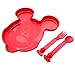 Tupperware Set (2) Kinderteller Teller mit Gabel und Löffel - Disney Mickey Minnie rot