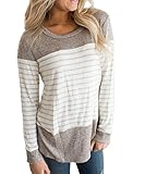 Vemvan Womens Long Sleeve and Short Sleeve Round Neck T Shirts Color Block Striped Casual Blouses Tops