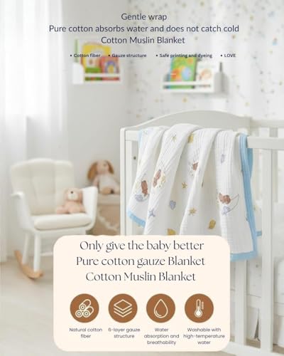Image of Kassy Pop Printed 6 Layer Bamboo Muslin Blanket Cum Swaddling Towel for Baby, Toddlers | 70% Bamboo, 30% Cotton | AC Quilt, Multi-Purpose Blanket | 110cm x 110cm (Multicolor Print)