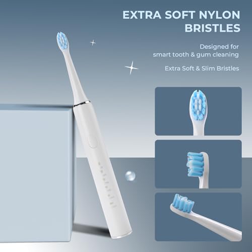 Image of beatXP Vista Sonic Electric Toothbrush for Adults with 2 Brush Heads & 5 Cleaning Modes | Rechargeable Electric Toothbrush | 30000 strokes /min with Long Battery Life (White)