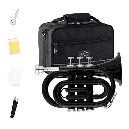 EastRock Pocket Trumpet Black Laquer Brass Bb Pocket Trumpet for Beginners or Students