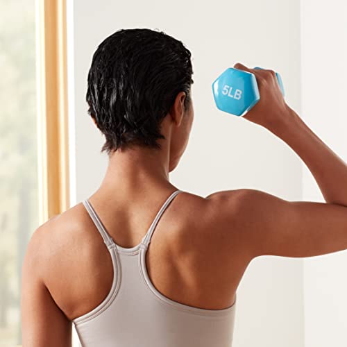Amazon Basics Vinyl Hexagon Workout Dumbbell Hand Weight, 5 Pounds, Set Of 2, Light Blue #TOP5
