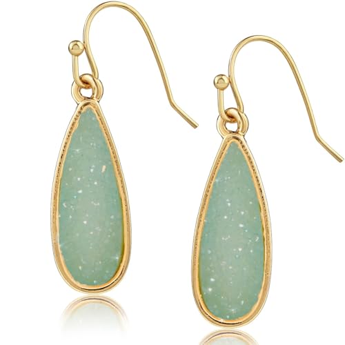 Mint Green Earrings for Women Dangling - Simulated Aqua Green Dangle Earrings for Women, Teardrop Simulated Druzy Boho Drops, Sparkly Dangling Dangly Tear Drop Jewelry, Bohemian Long Elegant Dangles