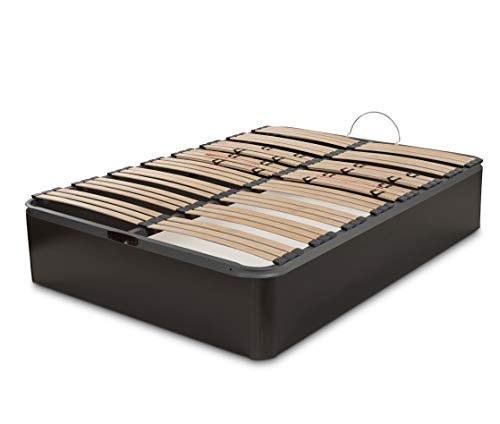 DORMIDAN - Canapé abatible Gran Capacidad Esquinas Redondeada en Madera Maciza, Tapa somier multiláminas con regulación Lumbar (150x200cm, wengue) Cover