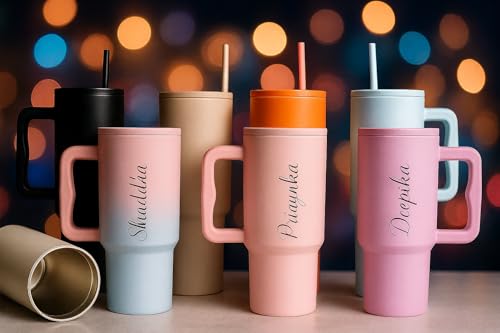 Image of Stainless Steel Tumbler with Steel and Plastic Straw,1200ml Capacity Double Insulated Cup 100% Leak Proof Mug Cupholder for Gym, Travelling and Office (Retro Mint Personalised)