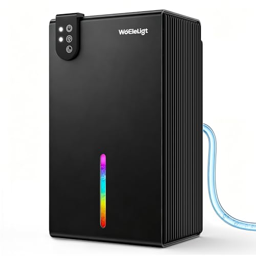 Image of 98 OZ Small Dehumidifier for Home 1000 Sq Ft, Quiet Dehumidifier with Drain Hose, Auto Shut-Off, Sleep Mode, 7-Color Light for Basement, Bedroom, Bathroom, Closet, RV (Black)