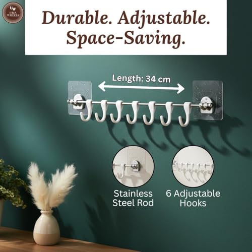 Image of Self Adhesive Wall Hook | Strong Adhesive Wall Hook | Wall Hooks for Hanging Keys, Kitchen & Bathroom | Wall Hanging Hooks Strong Without Drilling | Pack of 6 Hooks