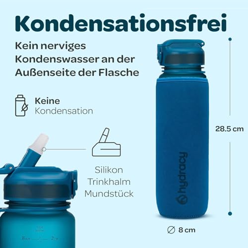Hydracy motivační láhev na vodu s ukazatelem času a víčkem na brčko 1l