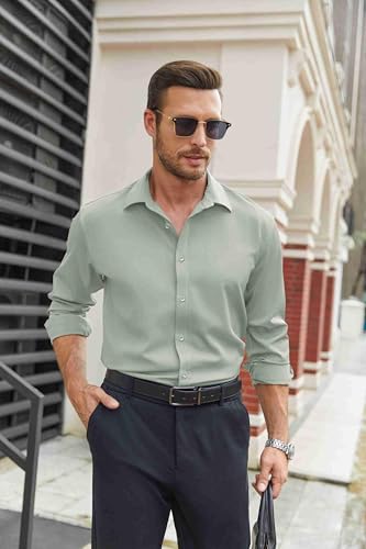 Image of COOFANDY Mens Stretch Dress Shirts Long Sleeve Button Down Shirt Regular Fit Formal Business Shirts