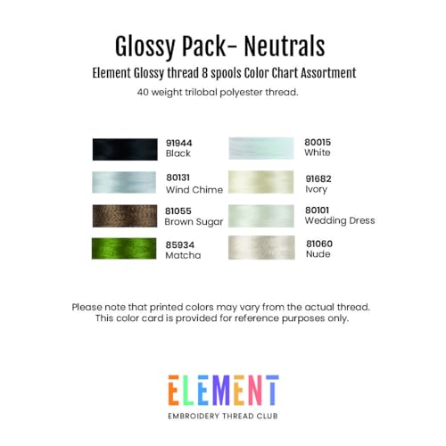 Image of ELEMENT Neutral Color Pack | Tray of 8 spools | Machine Embroidery Thread | 1000m | 40 wt | Glossy | Compatible with Brother Babylock Janome Singer Pfaff Husqvarna Bernina Sewing Machines
