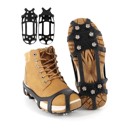 UNITACKLE Ice Cleats for Shoes and Boots, Anti Slip Crampons with 9 Steel Gripper Spike, Portable Ice Snow Traction Cleats Grippers for Snow Ice