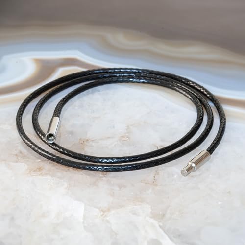 Fly Style Halskette geflochten Wax Rope Chain mit Verschluss aus Edelstahl - Herren Damen Surfer Kette - Schwarzer Choker - Kunstleder Optik, Längen:ca. 38.0 cm, Verschluß:2 mm