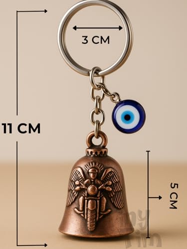 Image of Tiny Tim Guardian Bell with Evil Eye Charm - Protective Motorcycle & Car Accessory - Tibetan-Inspired Design - Wards Off Negative Energy - Ideal Gift for Bikers & Travelers