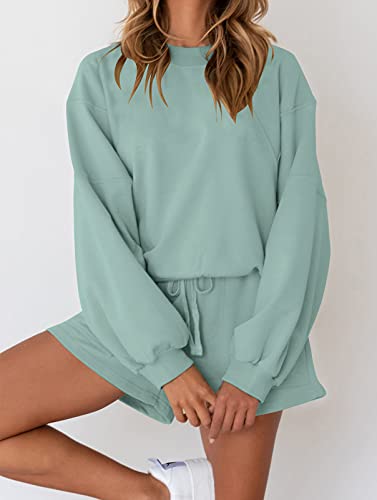 Image of MEROKEETY Women's 2023 Fall Oversized Batwing Sleeve Lounge Sets Casual Top and Shorts 2 Piece Outfits Sweatsuit