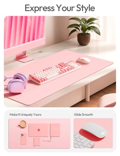 Image of YSAGi Leather Desk Pad Protector, Office Desk Mat, Large Mouse Pad, Non-Slip PU Leather Desk Blotter, Laptop Desk Pad, Waterproof Desk Writing Pad for Office and Home (35.4 inch x 17 inch, Light Pink)