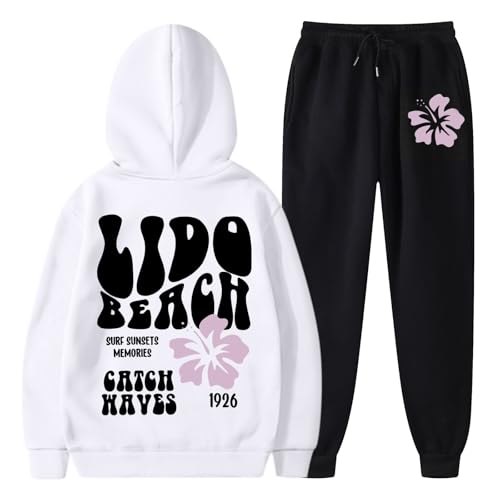 Generisch Chándal para mujer de dos piezas con capucha y pantalones de chándal para entrenamiento y tiempo libre, Blanco, S