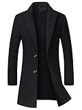 Litteking Men's Winter Coat Wool Trench Overcoat Casual Single Breasted Pea Top Jacket Black XL