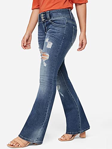 Flamingals Low Rise Ripped Bootcut Wide Leg Jeans for Women Stretchy Denim Pants2