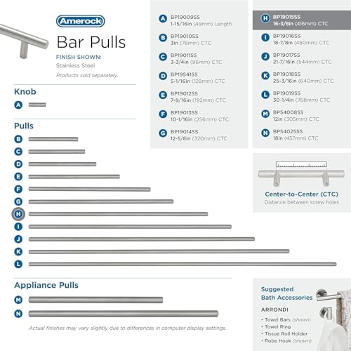 Image of Amerock 16-3 /8 inch Bar Pulls Stainless Steel Drawer Pull | 16-3 /8 inch (416mm) Center-to-Center Mounting Distance and 19-1 /2 inch Overall Length, Durable Stainless Steel Cabinet Hardware