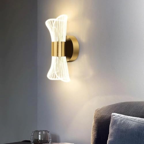 Image of SINOMAN Modern Inbuilt LED Wall Sconce Light Gold Finish, Up and Down Wall Mounted Fixture Acrylic Shade, Decorative Indoor Wall Lamp for Living Room, Bedroom, Hallway, Bathroom (3 Lighting Mode)