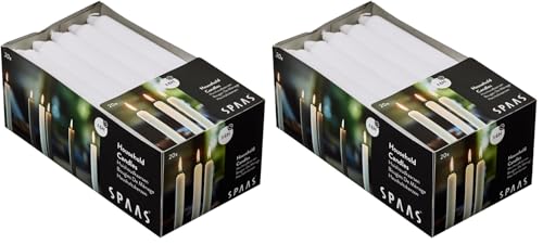 Spaas 20 velas cónicas domésticas 19/180 mm, ± 6 horas, sin perfume, color blanco (Paquete de 2)