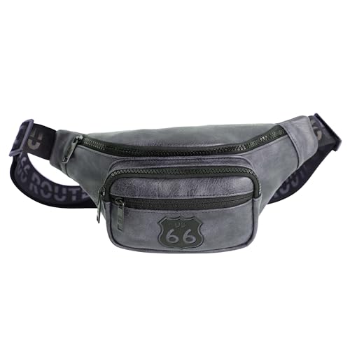 - Marsupio - con 2 Tasche Frontali 3 Scomparti con Cerniera e Tasca Interno con 28 cm x 13 cm x 7 cm con 3 uomo elegante pelle sintetica grigio