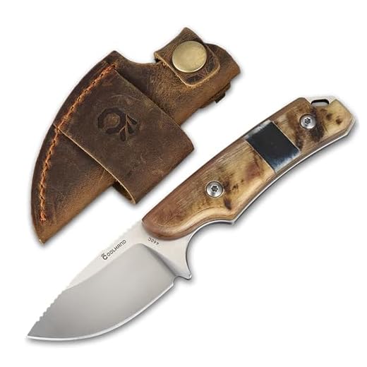 Cool Hand Full Tang Compact Survival Hunting Knife, Leather Belt Loop Sheath with Buckle, Outdoors Fixed Drop Poin Blade, Ram Horn Handle