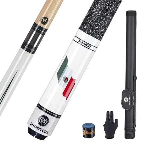 SHOOTERS Billiard Pool Cue Stick 2-Piece 58” Fast Joint Maple Wood with Mexican Flag (19-21 Oz) (20, Ounces)