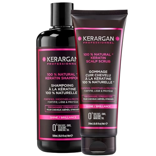 Kerargan - Duo Shampoo E Scrub Capillare Alla Cheratina Per Capelli Danneggiati E Stressati - Purifica, Fortifica E Protegge - Senza Solfati, Parabeni E Siliconi - 500Ml + 250Ml-image