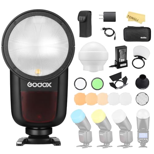 V1-C Flash per Canon testa rotonda Speedlite TTL Speedlight 2.4G Wireless System High Speed Sync batteria al litio da 2600 mAh con accessori AK-R1 AK-R22