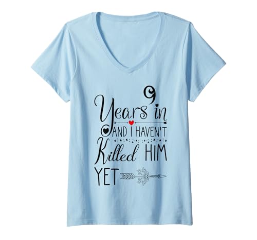 Product Image of the Womens 9th Wedding Anniversary for Her & Wife - 9 Years of Marriage V-Neck T-Shirt