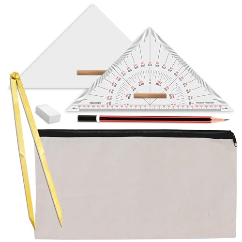 Liquidraw Marine Navigation Divider Universal Nautical Protractor Set Square Set of 6 | Triangle Ruler & Brass Divider | Essential For Sailing, Accurate Navigational Plotting & Portland Course Plotter