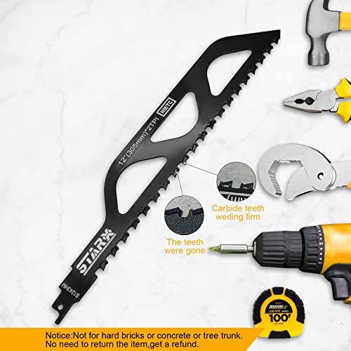 Starx Reciprocating Saw Blade-Demolition Masonry Hard Alloy Tungsten Carbide Saw Blades For Cutting Brick, Limestone, Fiber Cement, Aerated Concrete And Proton,1/2"Universal Shank. 12"(305Mm)*2Tpi #TOP4