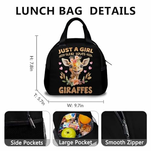 3PCS Kids Backpack Set with Lunch Box Pencil Case, Cute Giraffe Set of 3 School Backpacks Matching Combo, Black Bookbag Bundle for Girls3