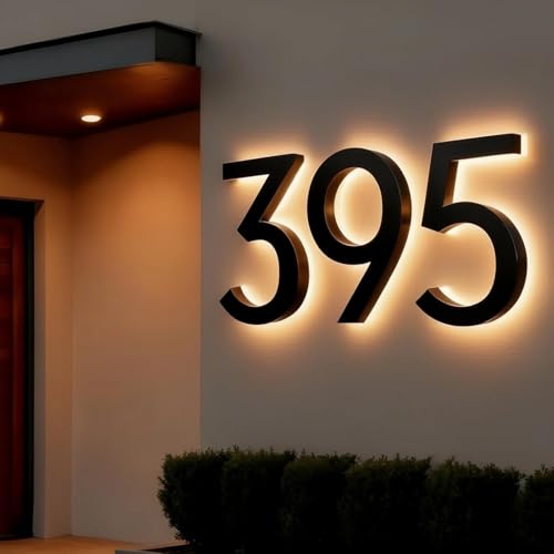 DIDALIFE Custom LED House Numbers for Outside Light Up, Personalized Large Solar Powered Backlit Numbers, Waterproof Illuminated Address Numbers