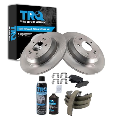 Image of TRQ Rear Brake Pad & Rotor Kit, with Chemical Kit Parking Brake Shoe Set Semi-Metallic Compatible with 2009 Hyundai Genesis