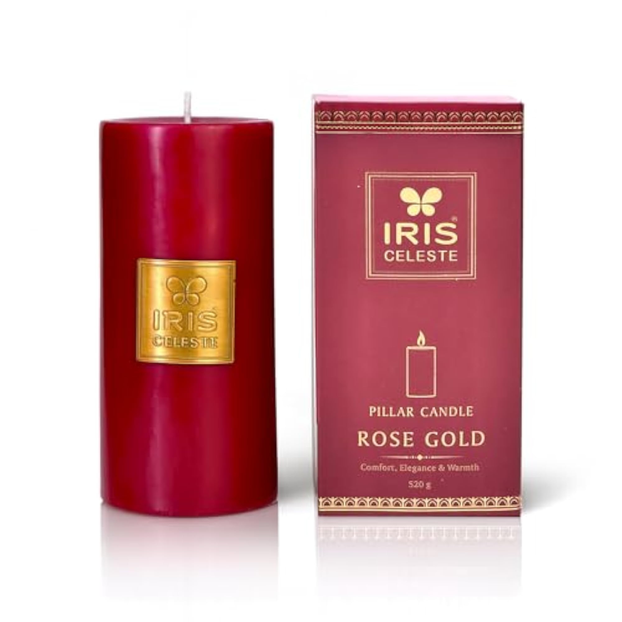 Celeste Large Rose Gold Pillar Candle, Luxury Scented
