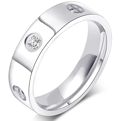AmorArtSky Anillo de amor de plata de oro de 18 quilates: anillo de amistad con diseño de tornillo incrustado de circonita cúbica de acero inoxidable, anillos de promesa de boda, joyería para el día