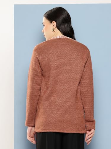 Image of Aarika Womens Winter Wear Maroon Colour Geometric Woolen Cardigan