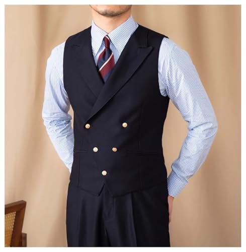 Mens Double Breasted Suit Vest Lightweight Waistcoat Slim Fit Casual Formal Dress Vest4