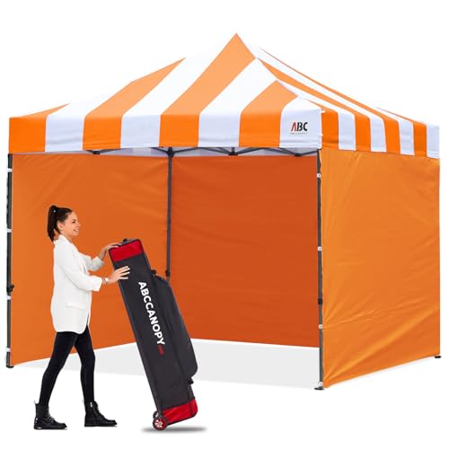 Image of ABCCANOPY Heavy Duty Easy Pop up Canopy Tent with Sidewalls 10x10,Strip Orange
