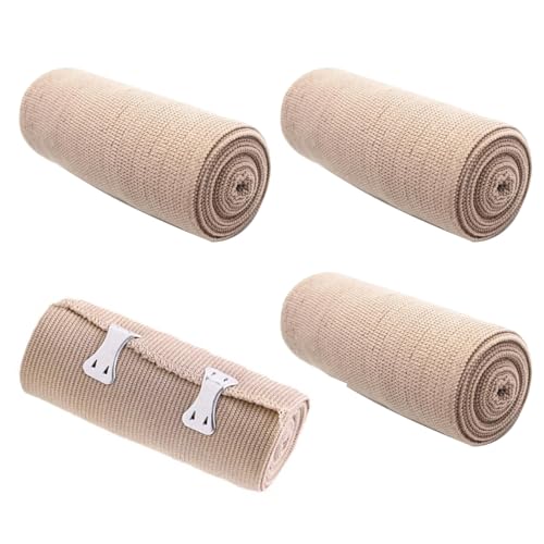 4-Pack Elastic Compression Bandages with Hook-and-Loop Closures for Joint Support and Injury Recovery Washable & Reusable 10cm Width 1.7m Length