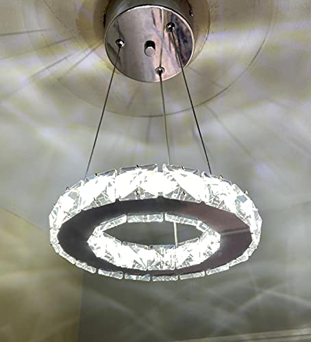 Image of Modern Crystal Hanging Ring Foyer Circular Chandelier LED Light Fixtures Pendant Lights (8.5 inch Diameter, Warm White)