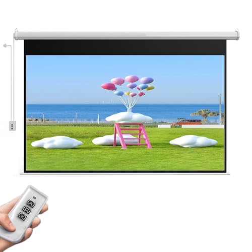 Pantalla Proyector Motorizada 16:9 4K HD Tela Proyector Portátil Plegable Antiarrugas Pantalla De Proyección De 170° con Control Remoto para Cine En Casa,Reuniones(174cm)