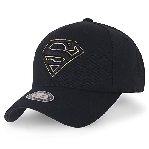 ililily Superman Baseball Cap Superman Shield Embroidery Fitted Trucker Hat, Black & Gold Logo, Large