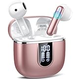 Wireless Earbuds, Bluetooth 5.4 Headphones in Ear Buds, HiFi Stereo Earphones with 4 ENC Noise Cancelling Mics, 40H Wireless Headphones with IP7 Waterproof, Dual LED Display USB C, Rose Gold