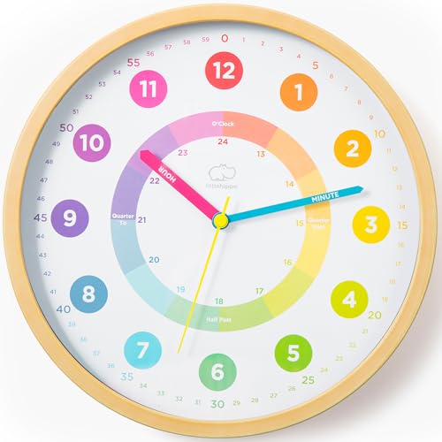 Comparativas de Reloj dogma al mejor precio. 28 LittleHippo - Reloj de aprendizaje para niños para enseñar a decir la hora - Reloj de pared analógico para niños, silencioso, sin marcas para dormitorios, guardería, sala de...