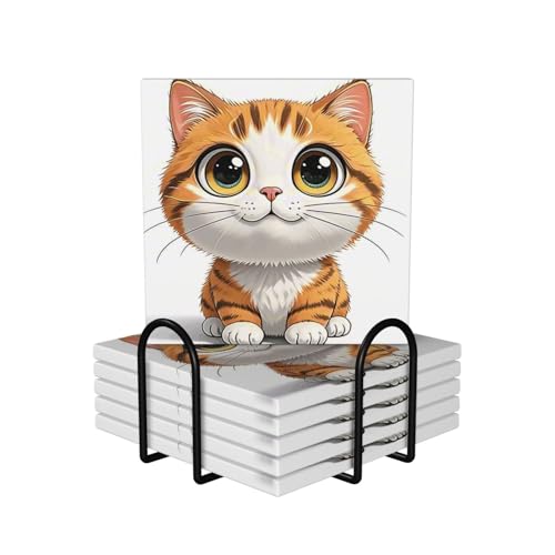Sous-verres céramique chat lot de 6 avec support pour table - 2
