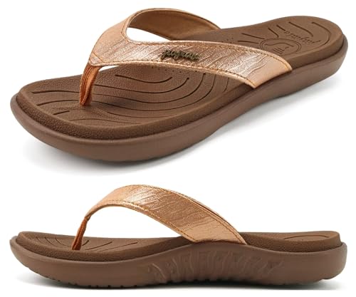 Image of jiajiale Womens Fashion Orthotic Flip Flops Ladies Slip On Lightweight Comfortable Thick Cushion Yoga Mat Thong Sandals With Plantar Fasciitis Arch Support